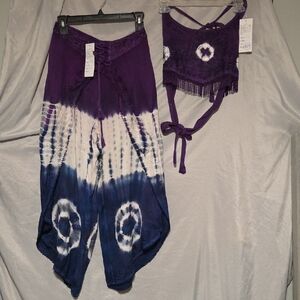 NWT Purple and Blue Tie-Dye Women's Pants and Top Set